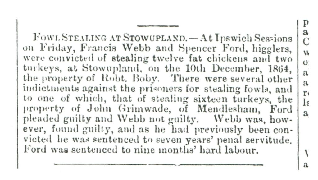 1864 press cutting of turkey thefts