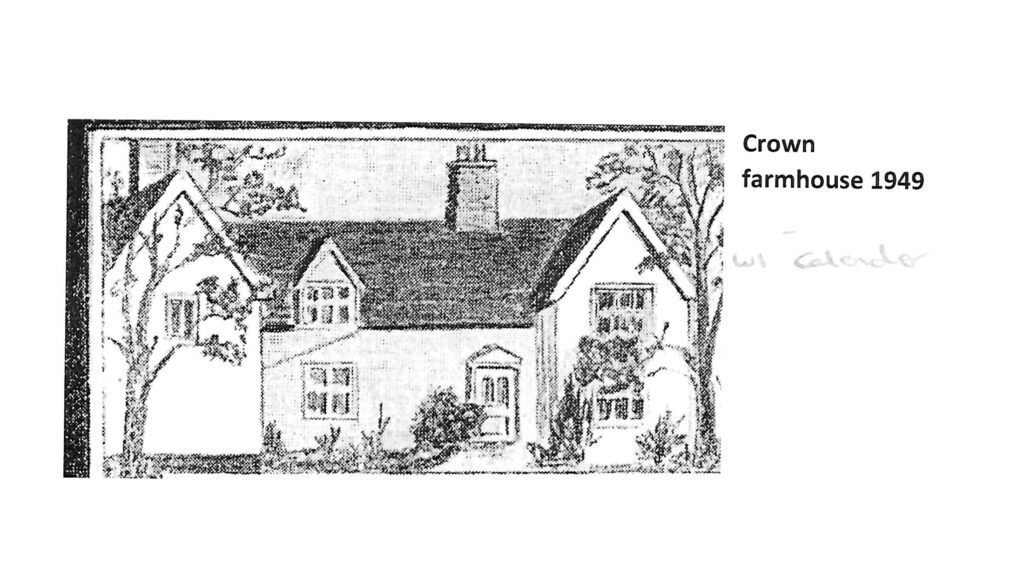 Black and white sketch of Crown Farmhouse in the 1940s