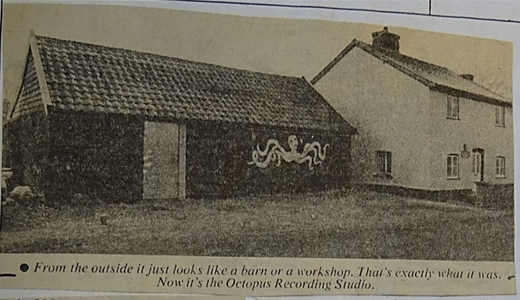 Black and White press cutting showing the exterior of Octopus Recording Studio in Saxham Street, Stowupland