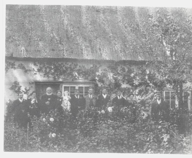 people outside a house