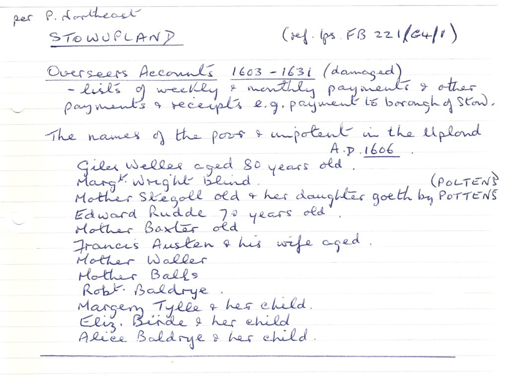 hand written list of names who recieved poor payments in 1606