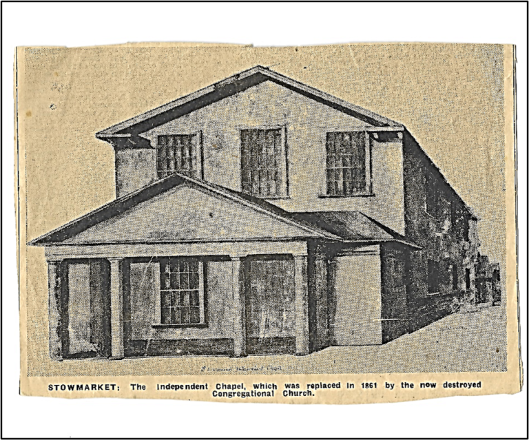 black and white Sketch of Stowmarket Meeting house before 1861