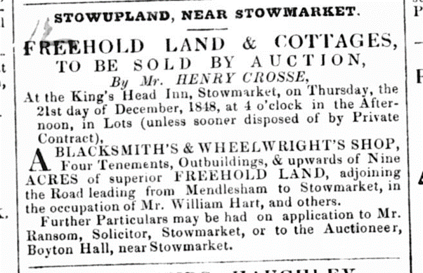 1848 press cutting advertising auction of premises