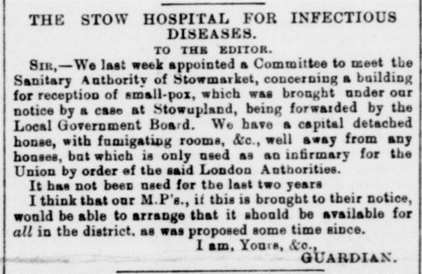 1885 press cutting about isolation hospital