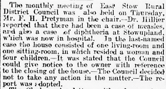 1917 case of diphtheria in Stowupland