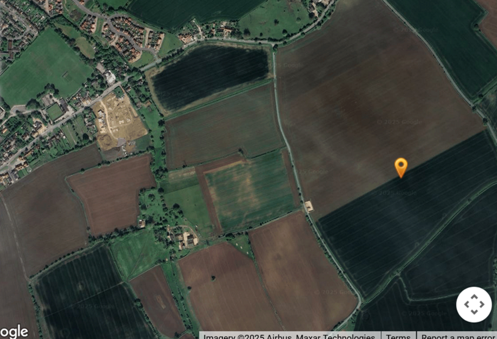 Image of fields to locate position of WW2 DF listening post in Stowupland
