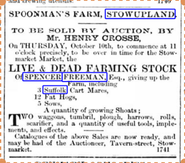 1867 Advert for sale by Auction of Spoonman's Farm