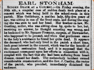 1874 press cutting of sudden death