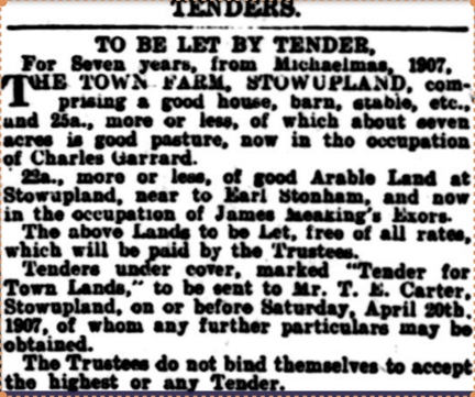 press advert for tender of Town Farm, Stowupland