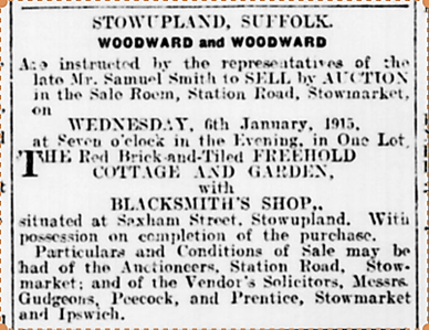 1914 press advert for auction of property