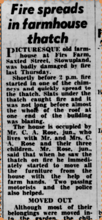 1950 report of a thatch fire
