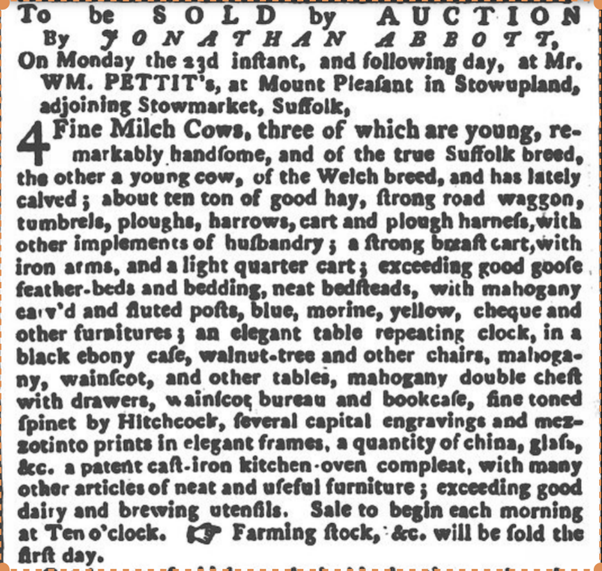 1786 sale of farm goods
