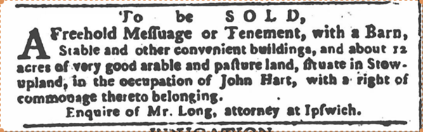 1790 tenement occupied by John Hart