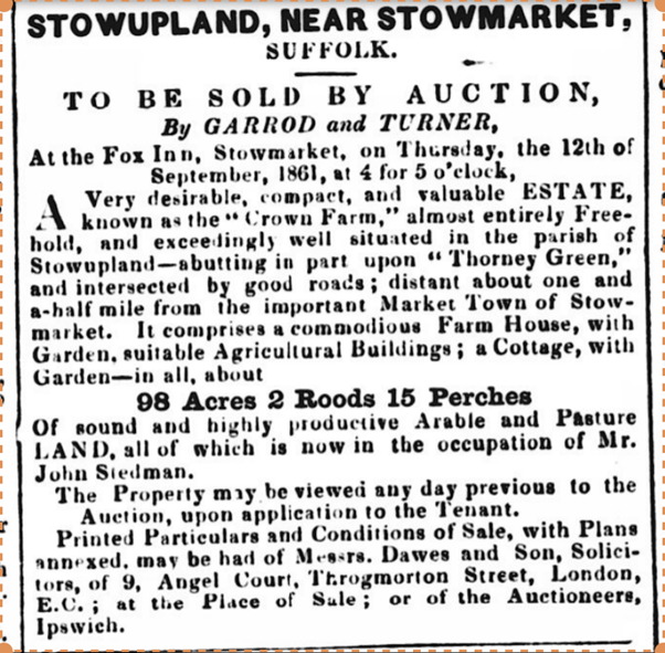 1861 advert for auction