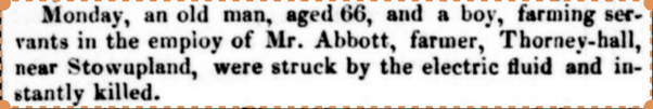 1842 report of death by lightening