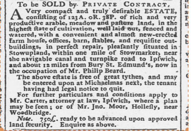 1797 article for sale of land