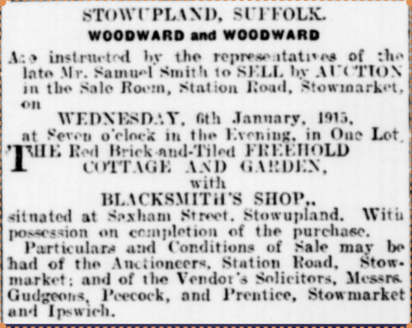 1914 advertisement for sale of Blacksmith
