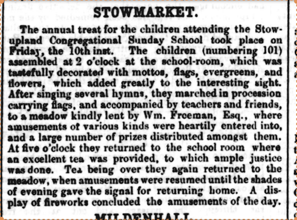 report on a 1860 sunday school treat