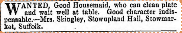 1872 advert for maid