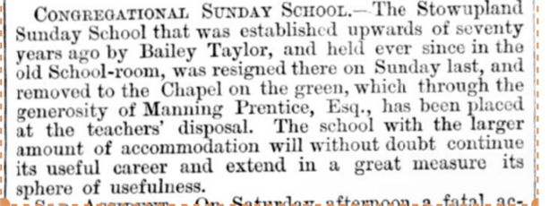 Article from 1897 about relocation of Sunday School