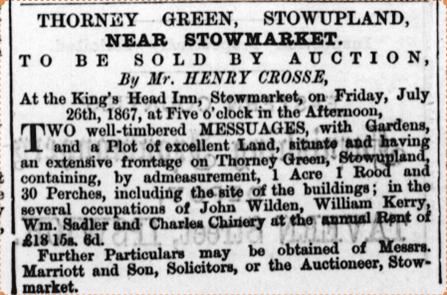 1867 auction of land on Thorney Green