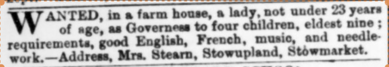 1877 advertisement for a governess