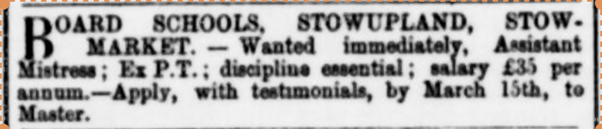 1882 advert for a school mistress