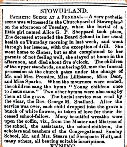 1900 report of funeral of young girl.