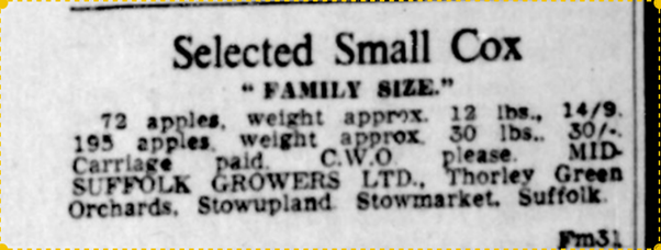 1964 advert for stowupland apples