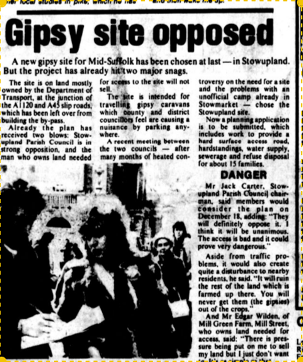 1980 press report on parish objections to a gypsy site in Stowupland