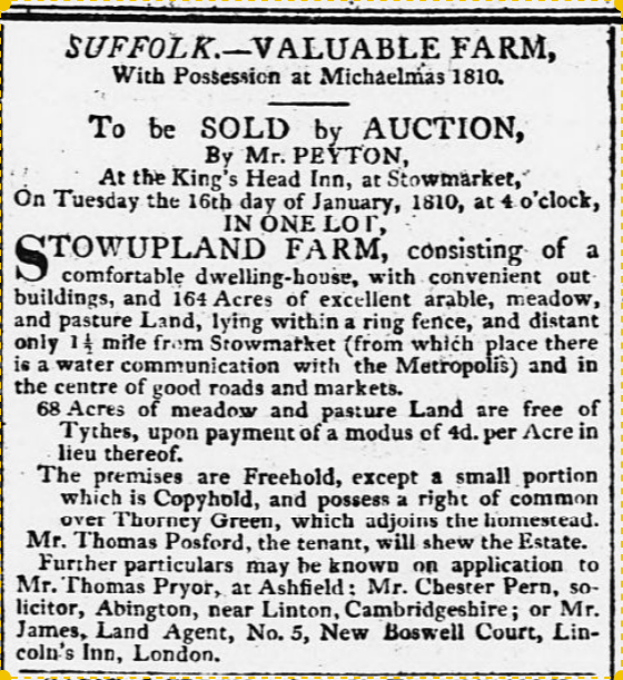 1809 details of farm being auctioned