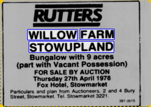 1978 press advert for sale of Willow Farm