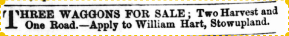 1871 sale of Hart's wagons