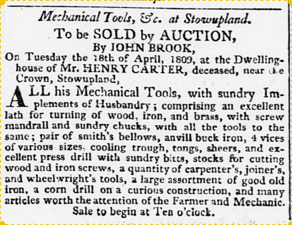 1809 auction of husbandry tools