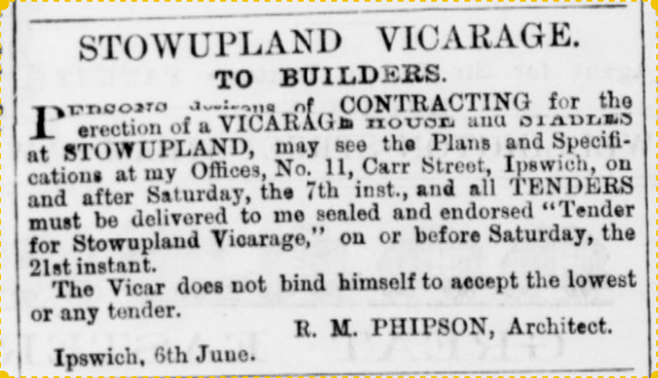1873 request for builders to submit tenders