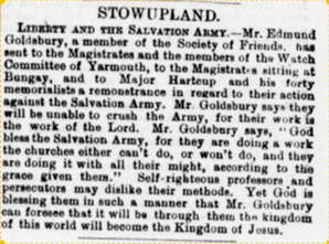 1888 press report regarding support for the Salvation Army